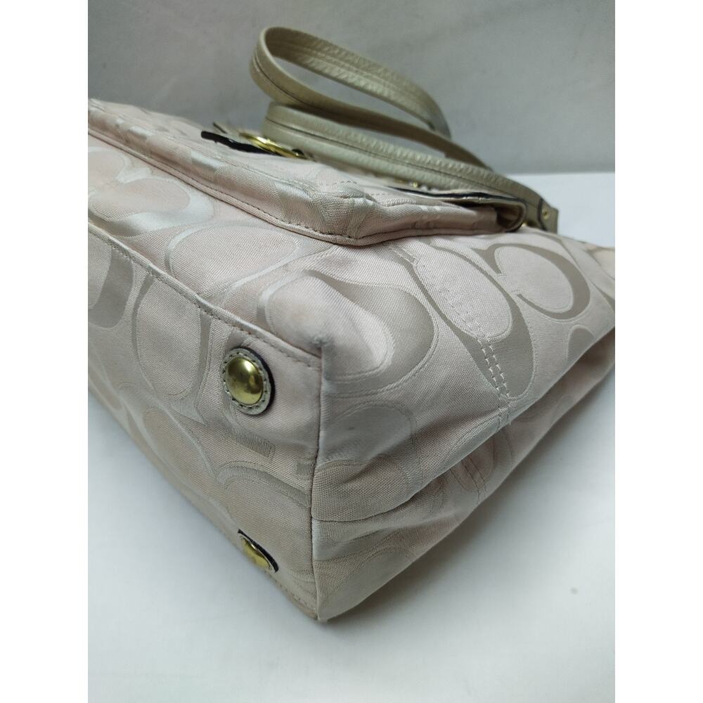 Coach Signature Beige Canvas Leather Trim Front Pocket Double Handles Tote Bag - Picture 16 of 16